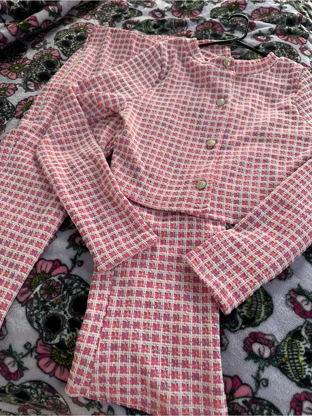 Fashion Nova Pink & White Tweed Two-Piece Pantsuit